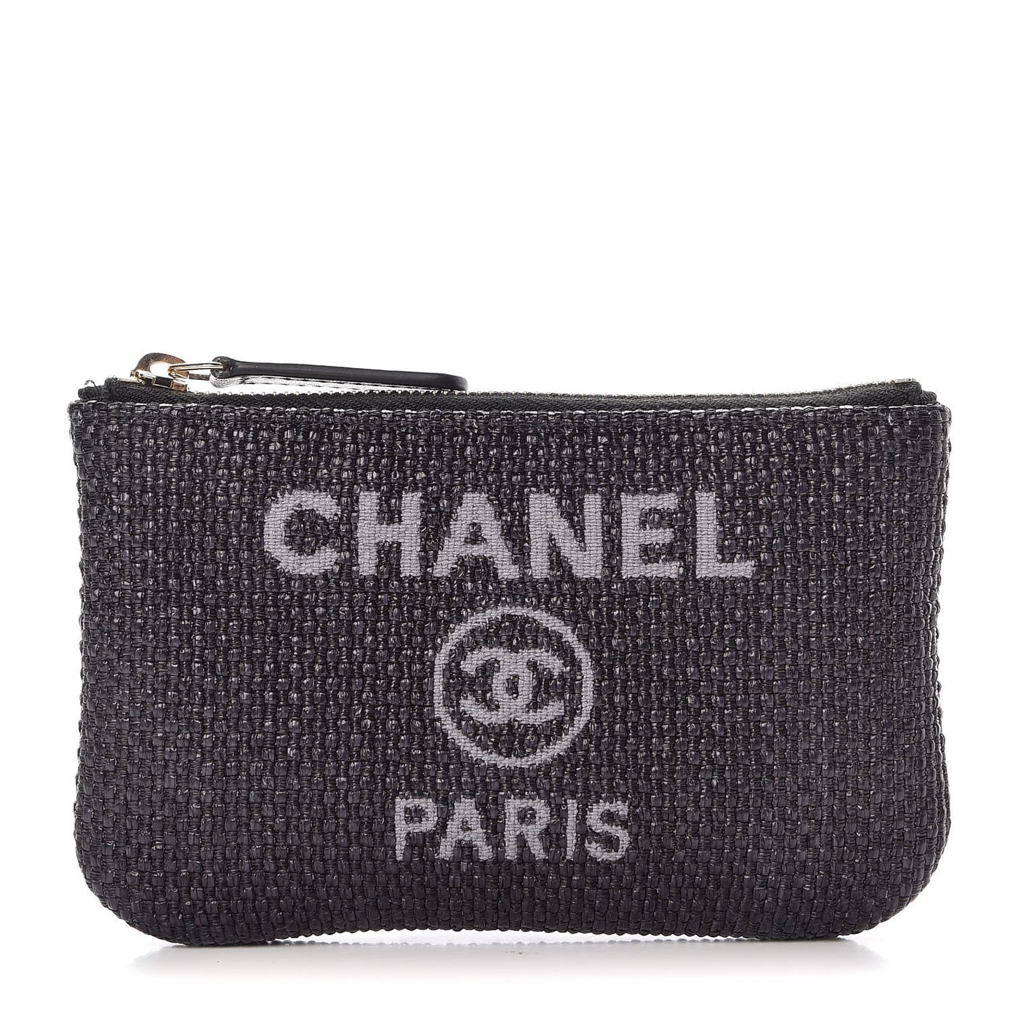 Woven Straw Raffia Deauville Cosmetic Pouch Black