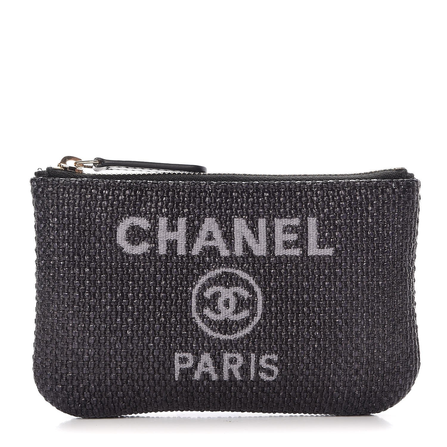 Chanel Woven Straw Raffia Deauville Cosmetic Pouch Black 1 of 8