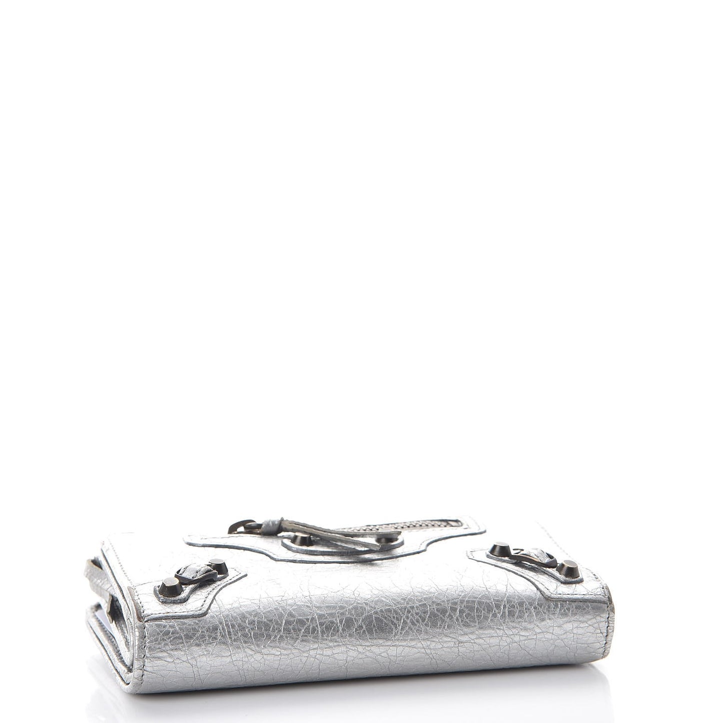 Agneau Classic Hardware Fold Wallet Gris Aluminum