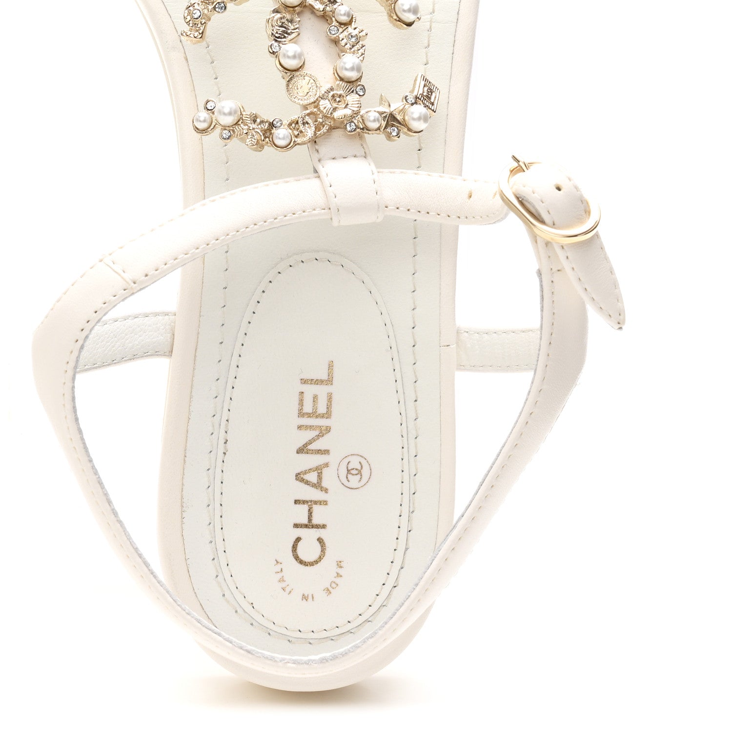 Chanel Lambskin Pearl Crystal CC Thong Sandals 39 White 8 of 9