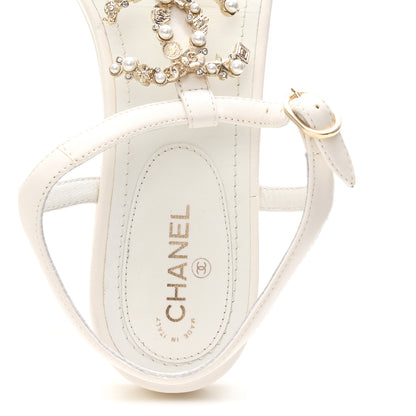 Chanel Lambskin Pearl Crystal CC Thong Sandals 39 White 8 of 9