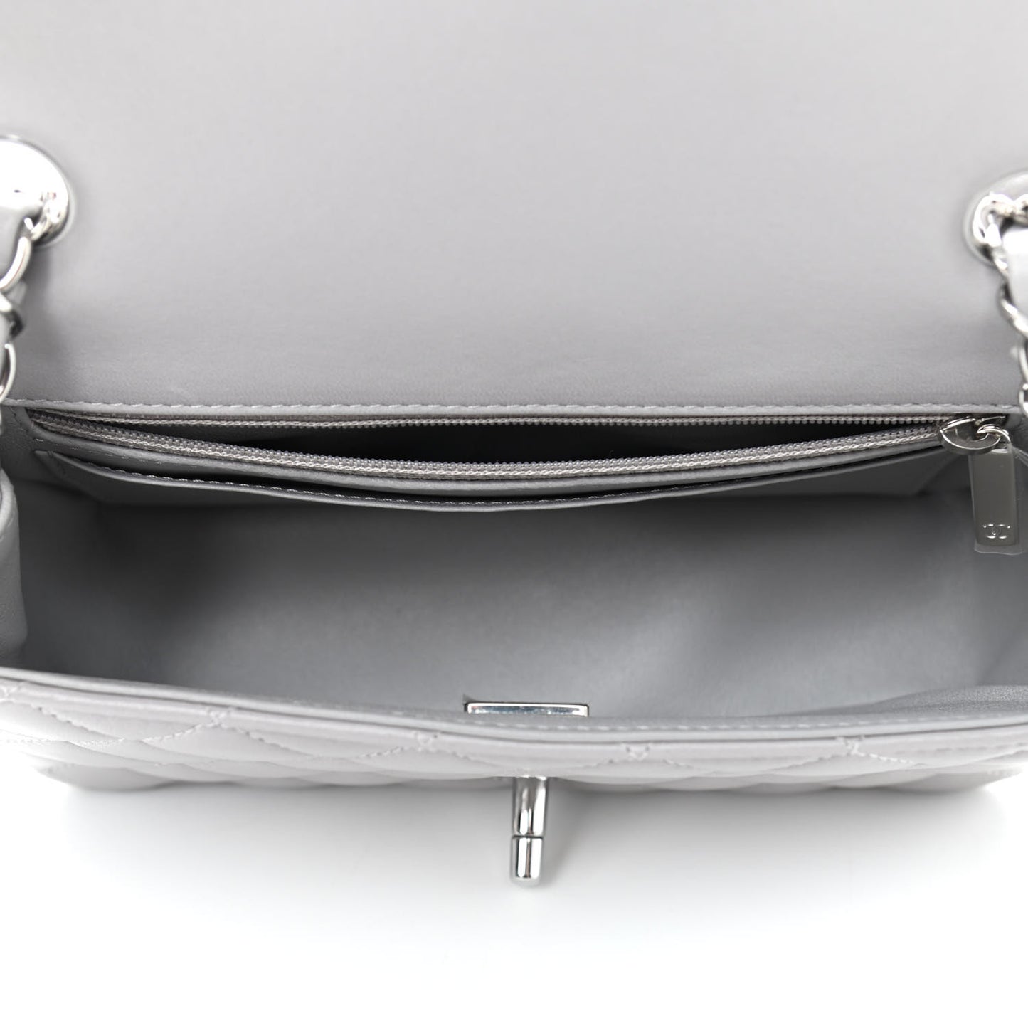 Lambskin Quilted Mini Rectangular Flap Grey