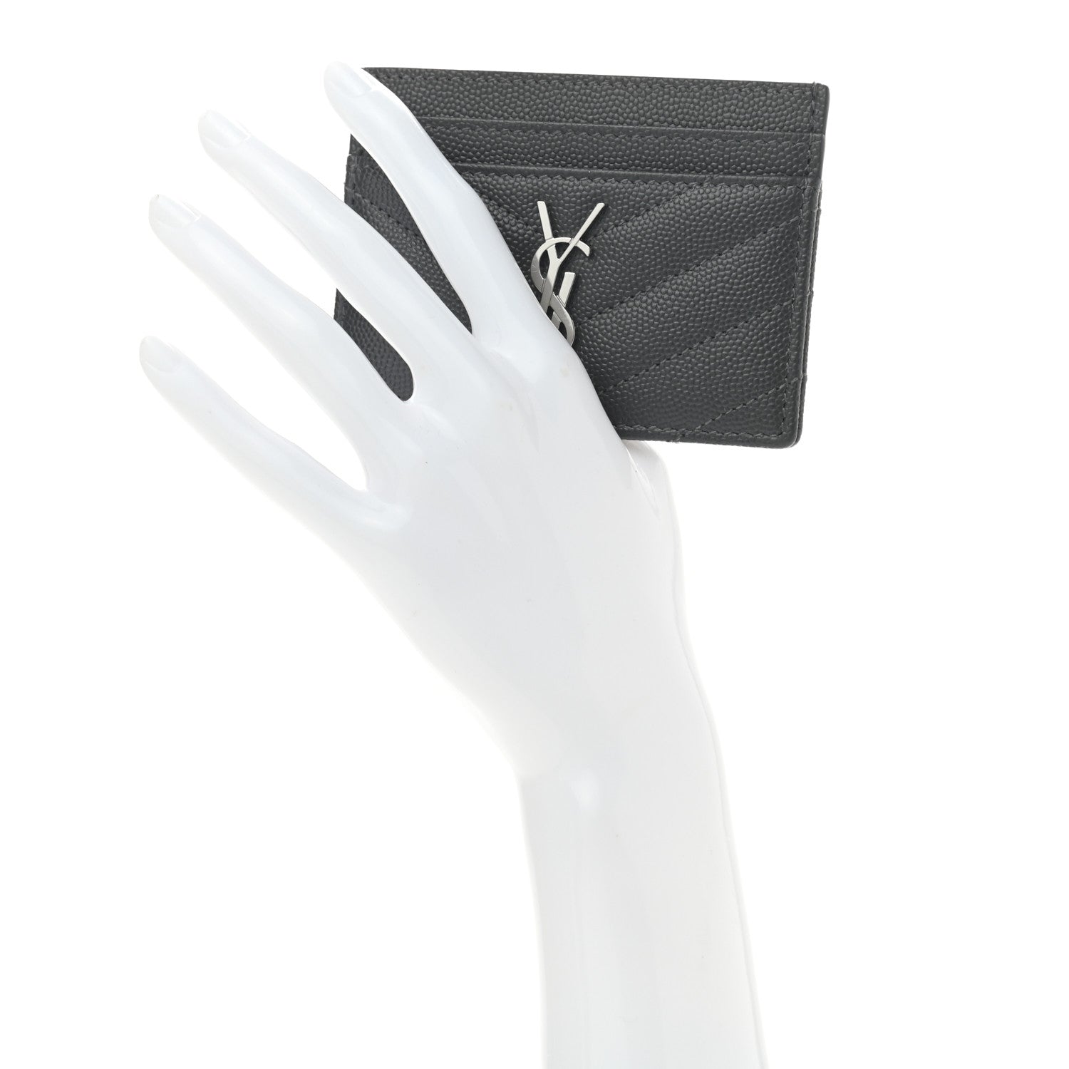 Saint Laurent Grain De Poudre Matelasse Chevron Monogram Credit Card Case Earth 2 of 7