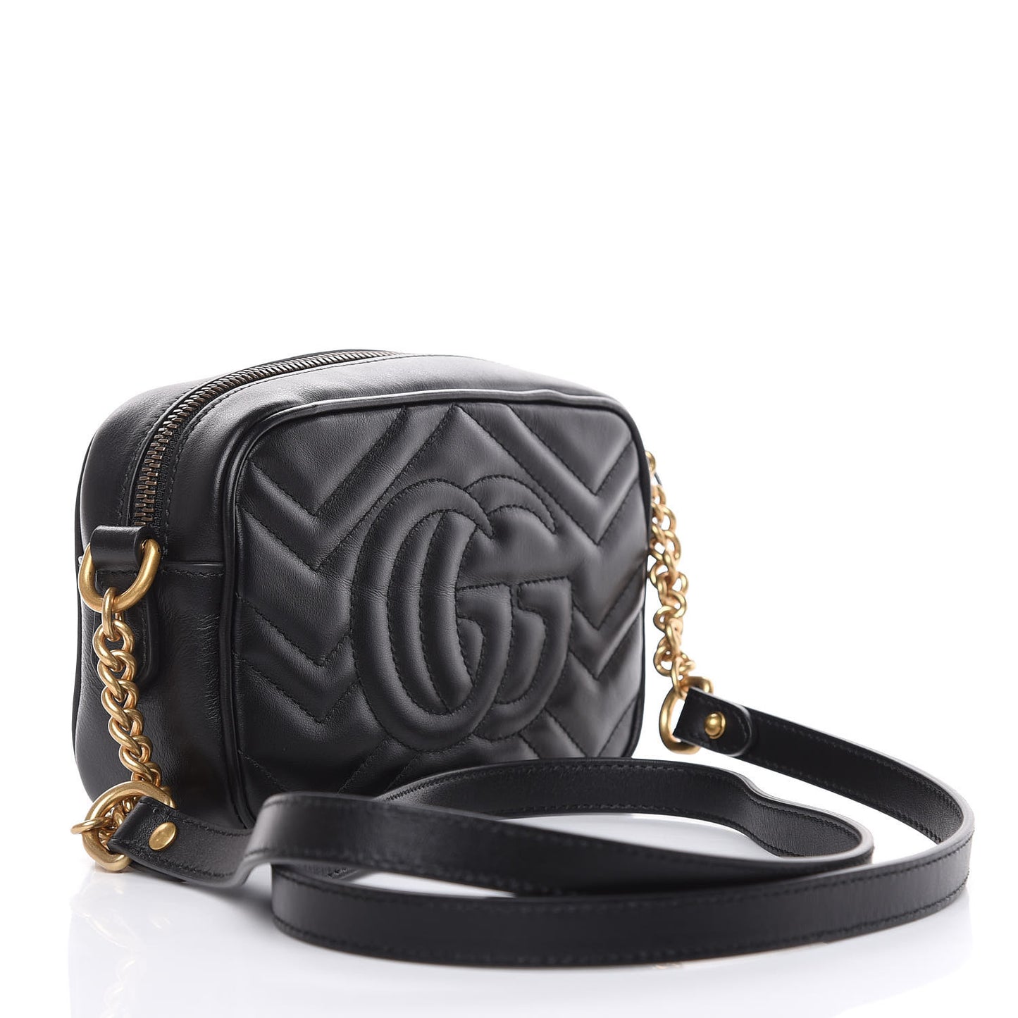 Calfskin Matelasse Mini GG Marmont Chain Shoulder Bag Black