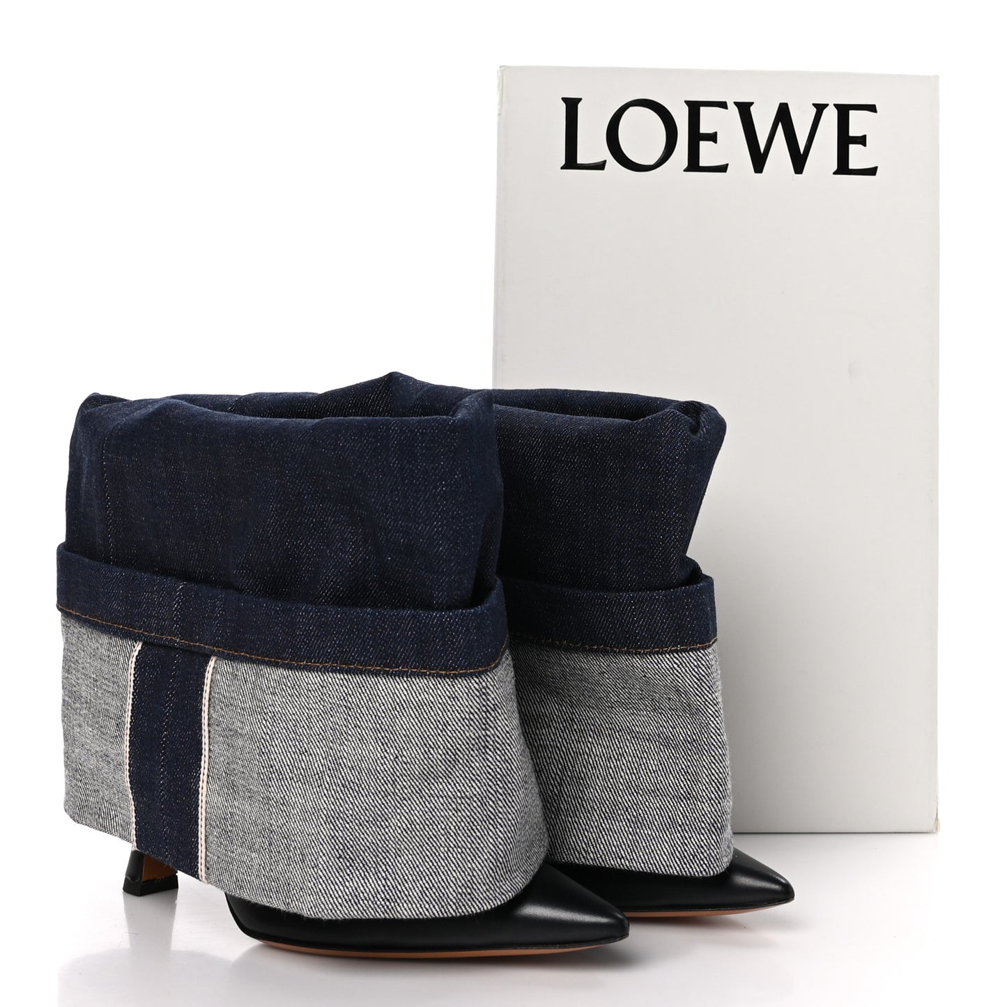 Denim Fold Over Boots 37 Black