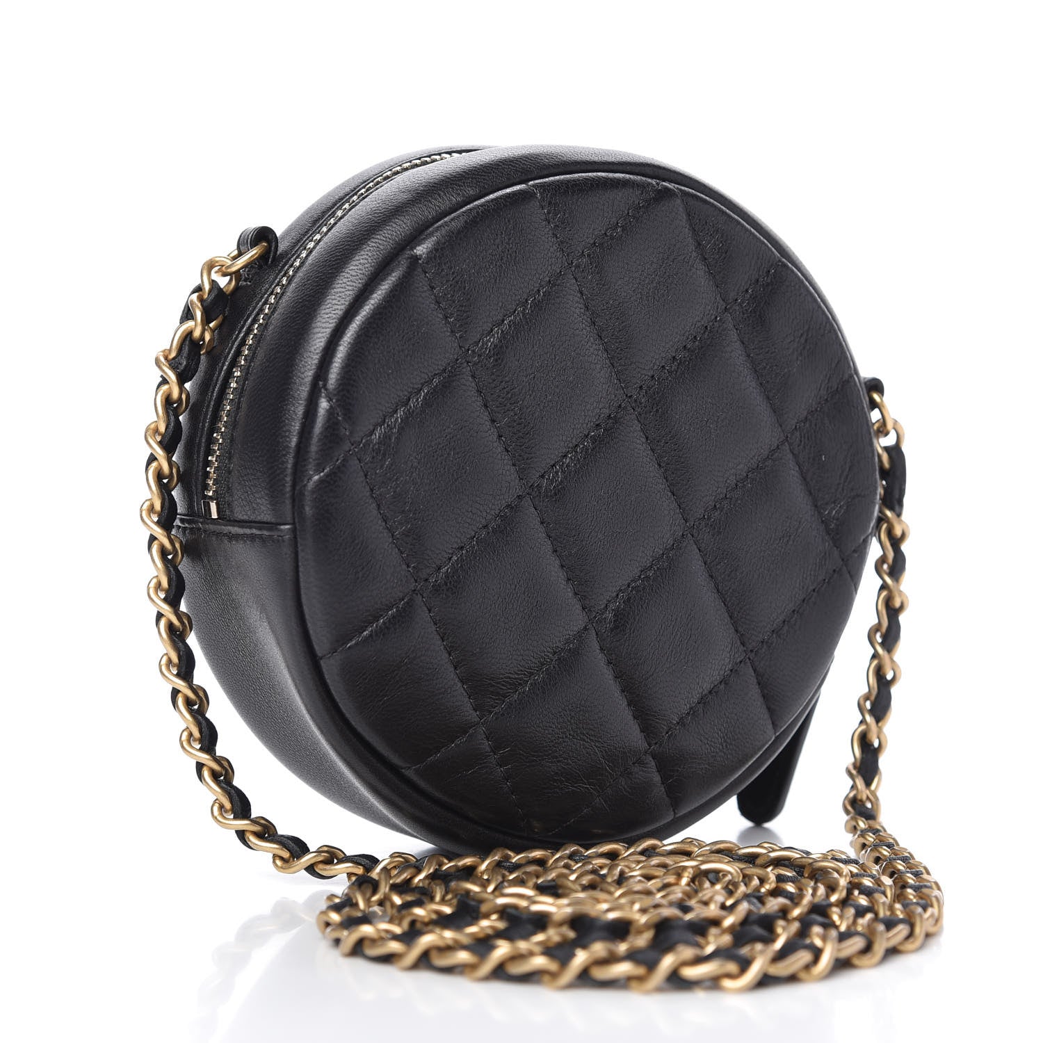 Chanel Lambskin Quilted Studded Round Clutch With Chain Black 3 of 10