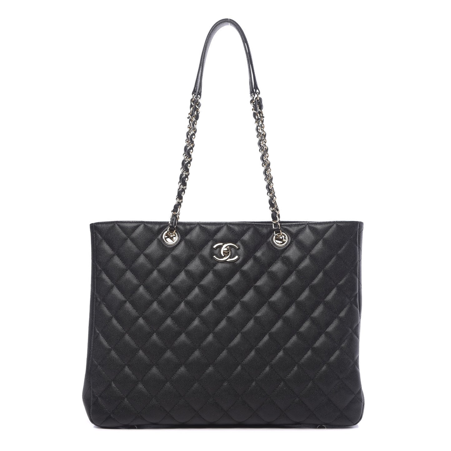 Caviar Quilted Large Shopping Tote Black