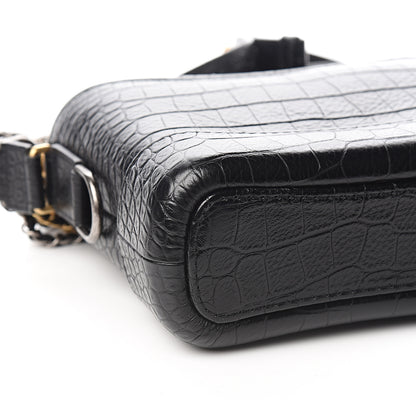 Chanel Calfskin Crocodile Embossed Small Gabrielle Cocodile Hobo Black 7 of 11