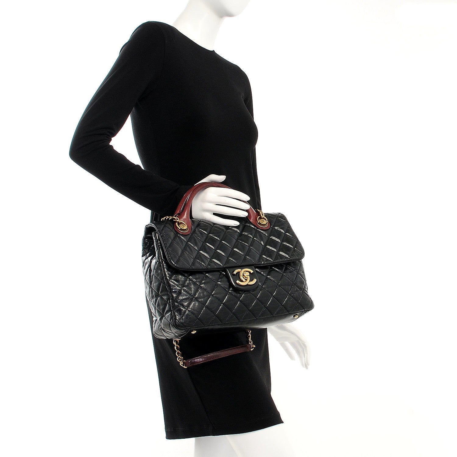 Chanel Glazed Calfskin Castle Rock Large Flap Black Burgundy 3 of 17