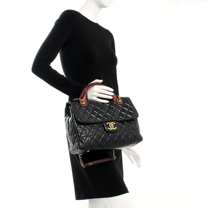 Chanel Glazed Calfskin Castle Rock Large Flap Black Burgundy 3 of 17