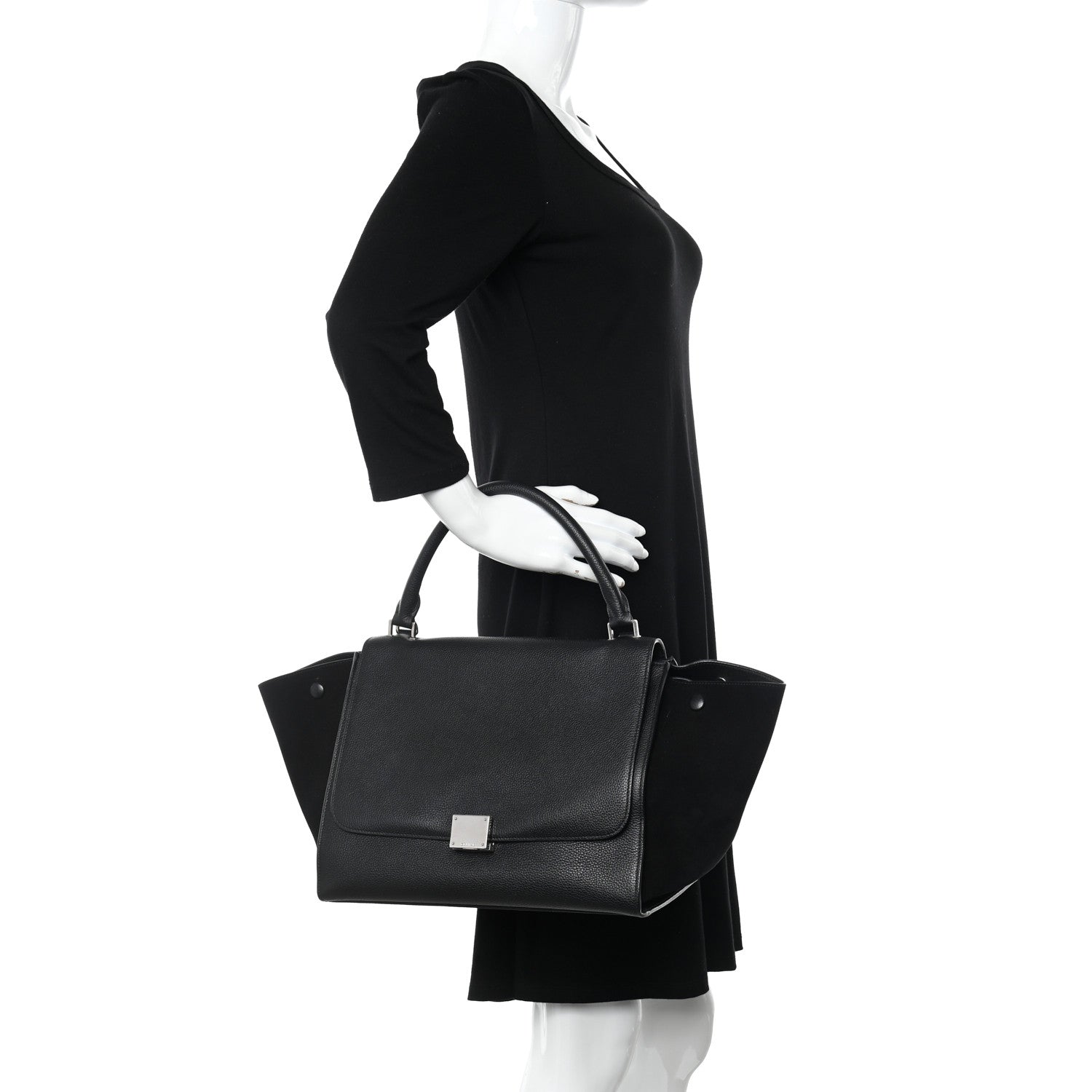 Celine Drummed Calfskin Suede Medium Trapeze Black 2 of 8