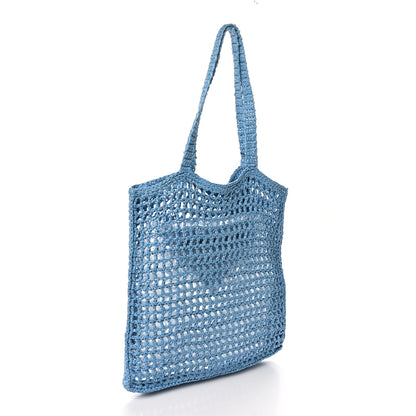 Prada Yarn Raffia Effect Crochet Logo Embroidered Tote Bag Celeste 3 of 9