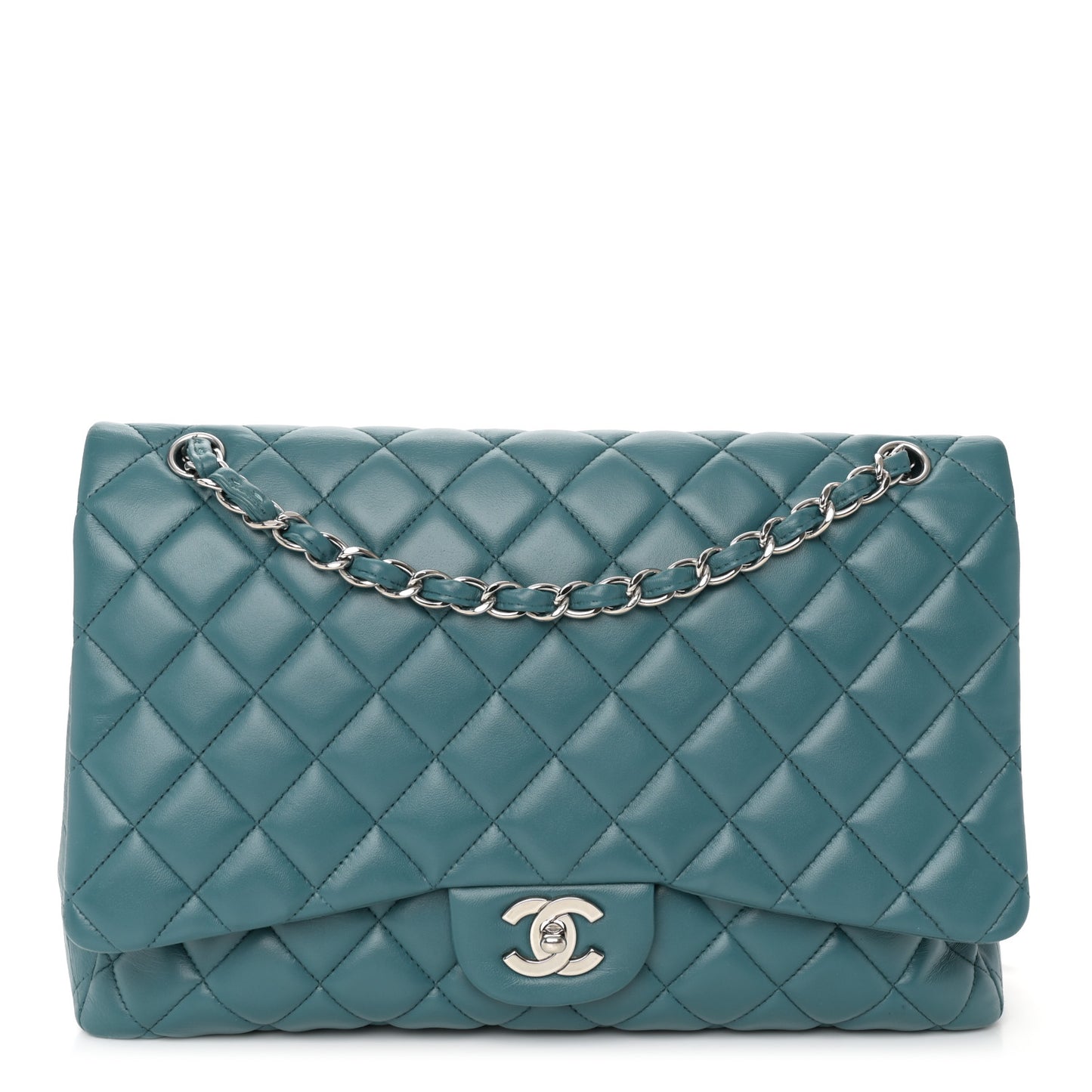 Lambskin Quilted Maxi Single Flap Turquoise