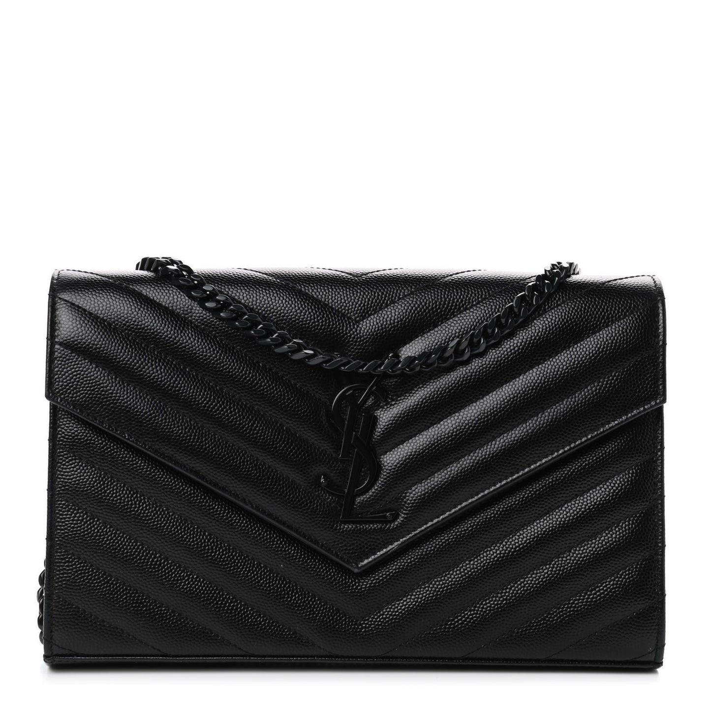 Grain De Poudre Matelasse Chevron Monogram Chain Wallet Black