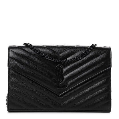 Saint Laurent Grain De Poudre Matelasse Chevron Monogram Chain Wallet Black 1 of 4