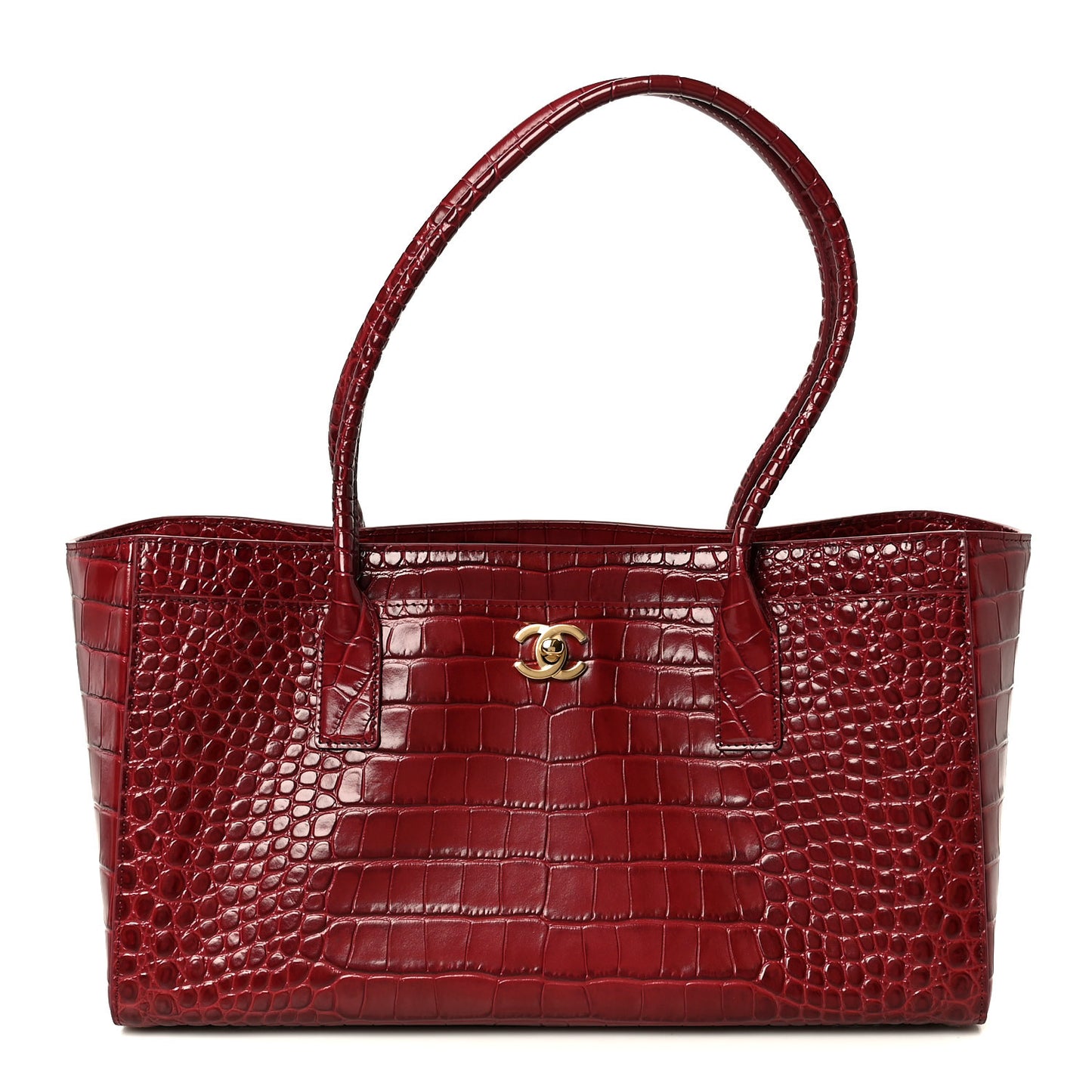 Calfskin Crocodile Embossed Archetype Small Shopping Tote Burgundy