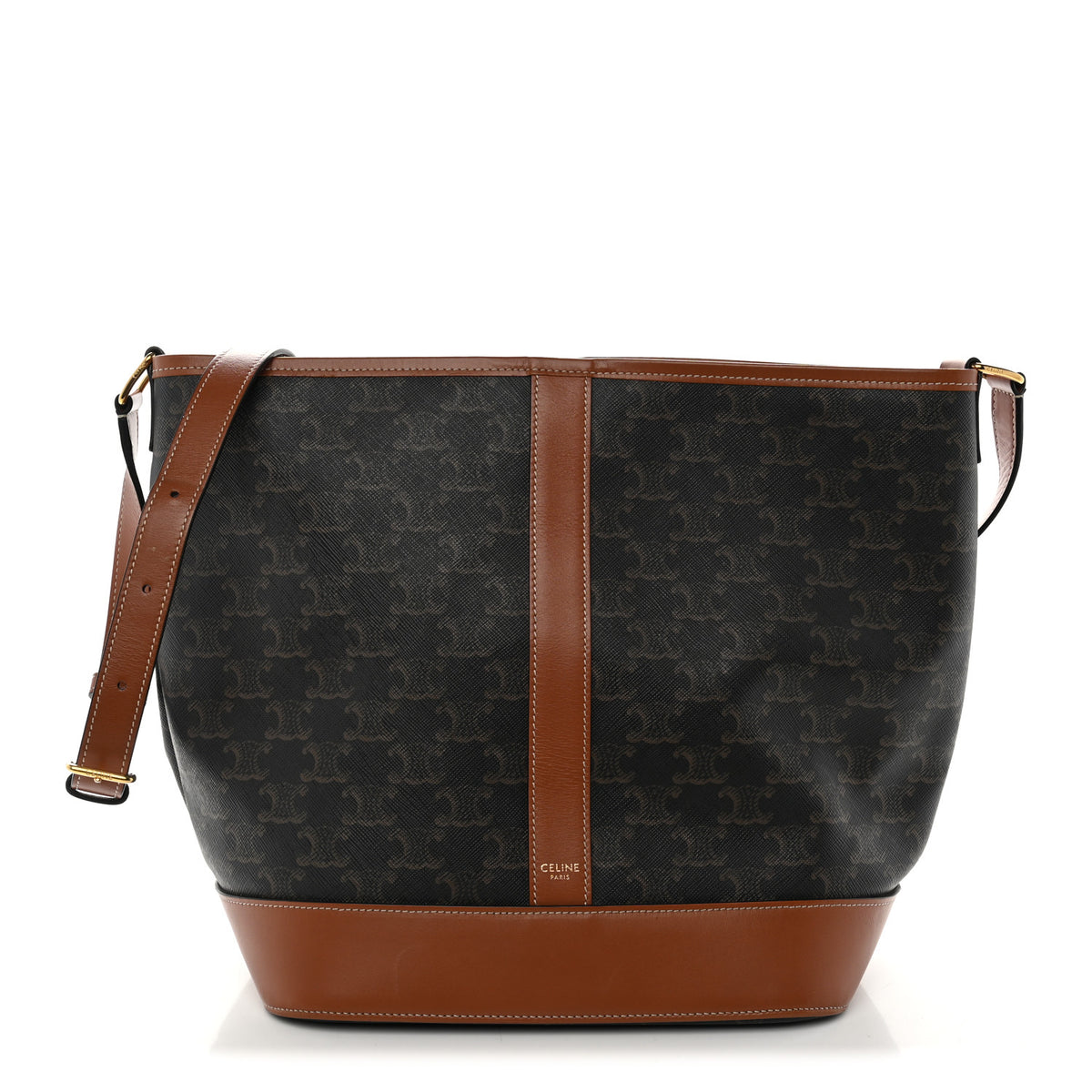 Triomphe Canvas Calfskin Medium Bucket Bag Tan