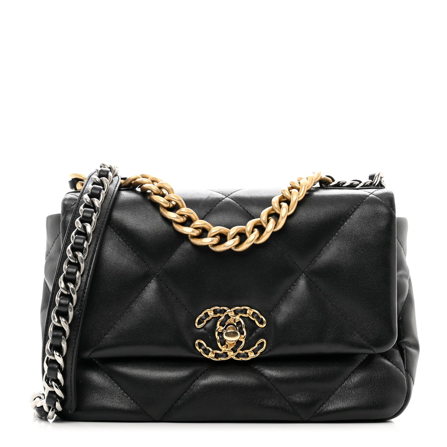 Shiny Goatskin Quilted Medium Chanel 19 Flap Black