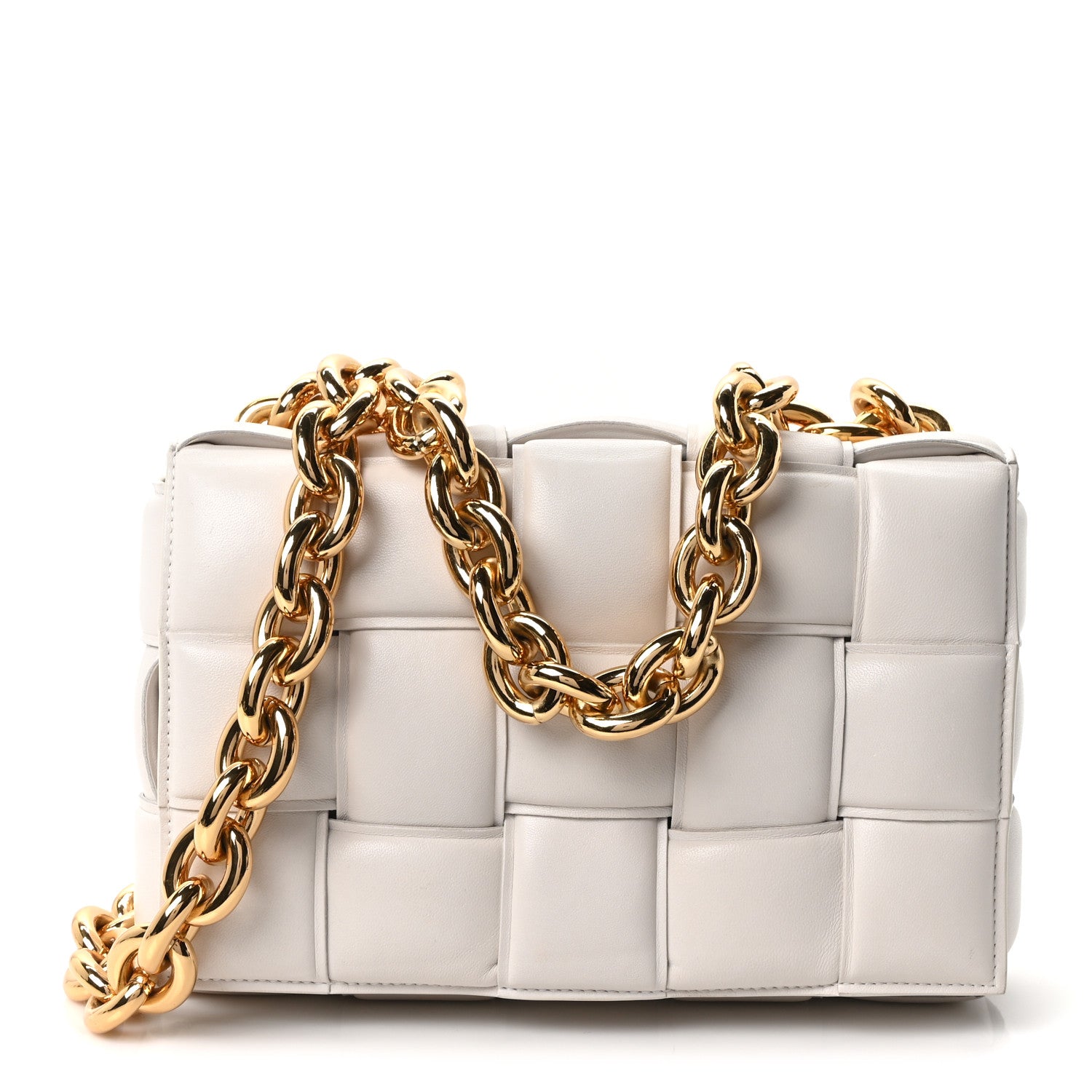 Bottega Veneta Lambskin Maxi Intreccio Padded Chain Cassette Crossbody Bag White 1 of 10