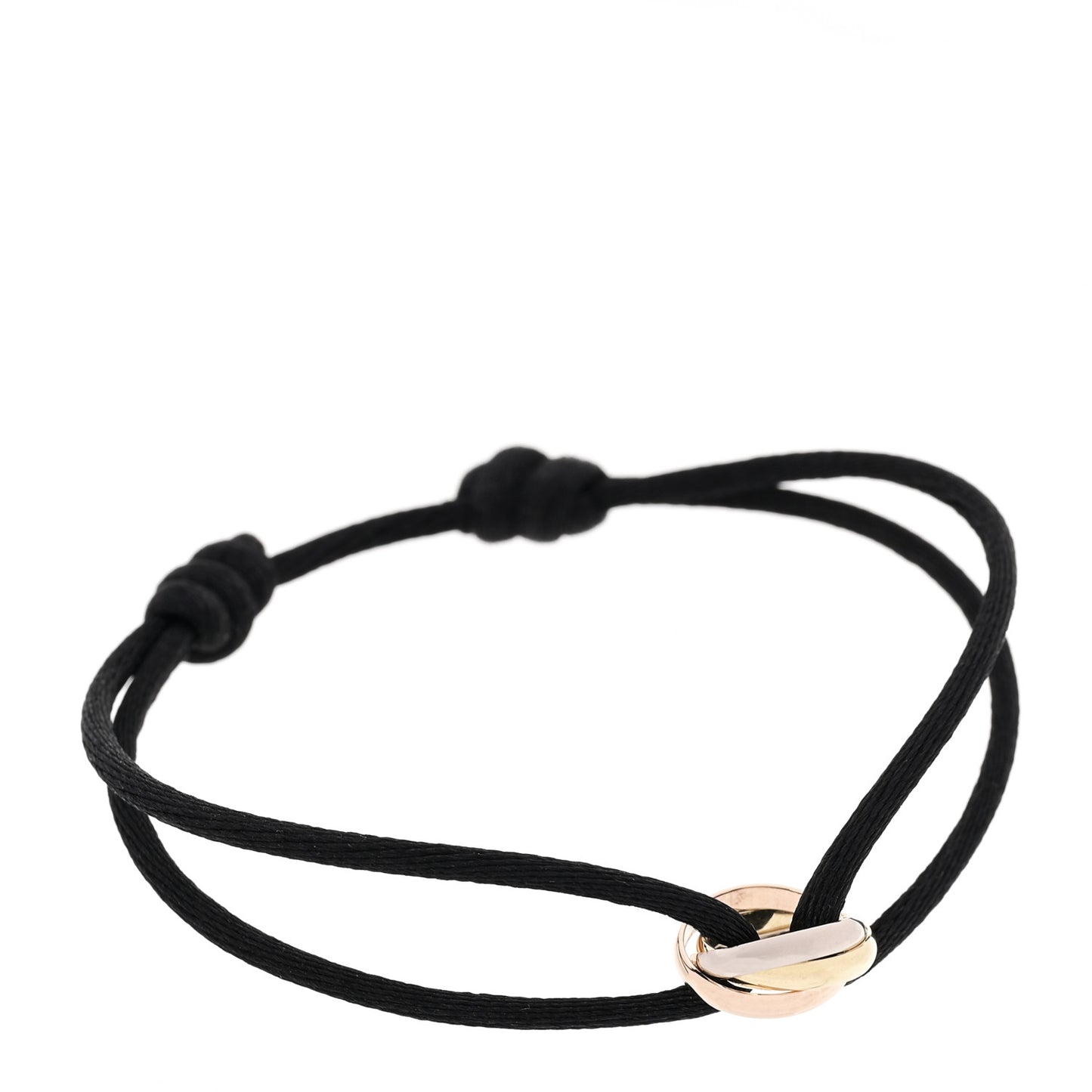 18K Pink Yellow White Gold Trinity Adjustable Cord Bracelet Black