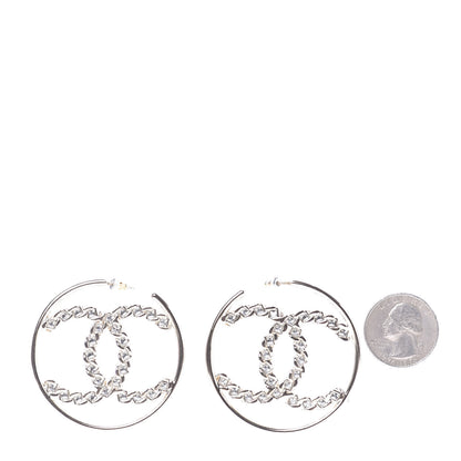 Chanel Crystal High Society CC Hoop Earrings Gold 2 of 5