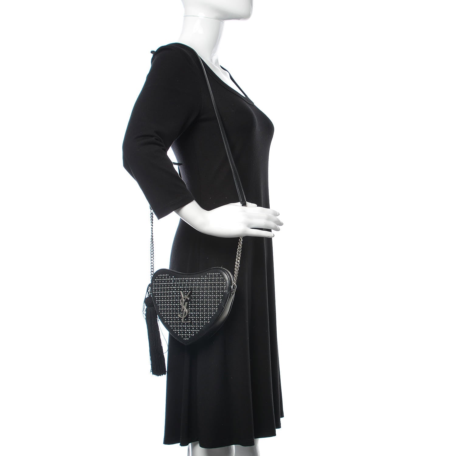 Saint Laurent Calfskin Studded Monogram Heart Shoulder Bag Black 2 of 10