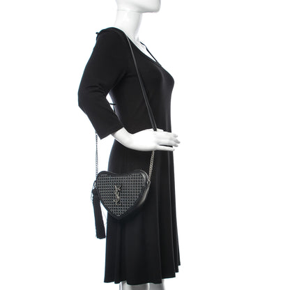 Saint Laurent Calfskin Studded Monogram Heart Shoulder Bag Black 2 of 10