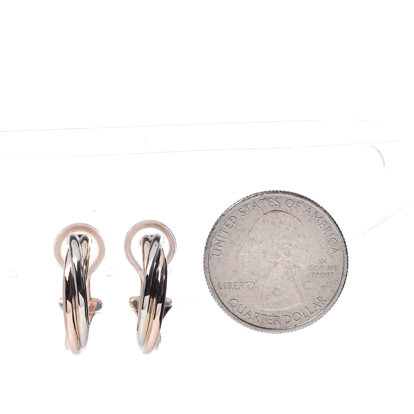 18K Pink Yellow White Gold Small Trinity Clip-On Hoop Earrings