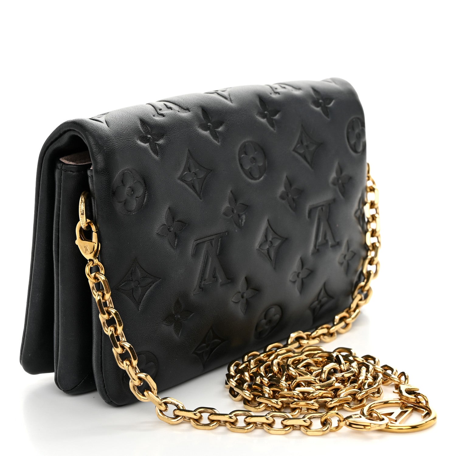 Louis Vuitton Lambskin Embossed Monogram Pochette Coussin Black 3 of 12