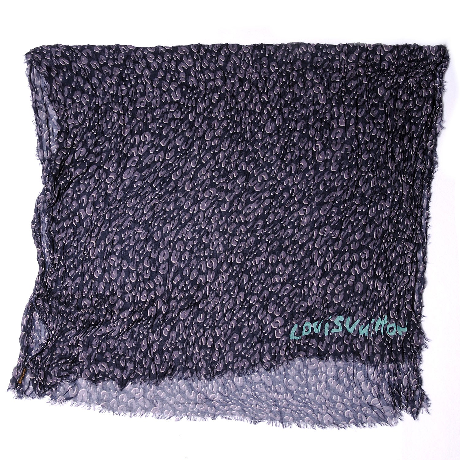 Louis Vuitton Cashmere Silk Leopard Stole Blue 3 of 6