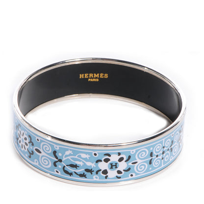 Hermes Enamel Printed Petits Chevaux De Hongrie Wide Bracelet 70 Bleu 1 of 6