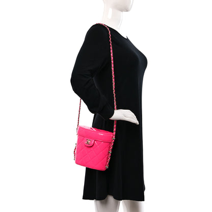 Chanel Patent Quilted CC Vani-Tea Case With Chain Neon Pink 2 of 9