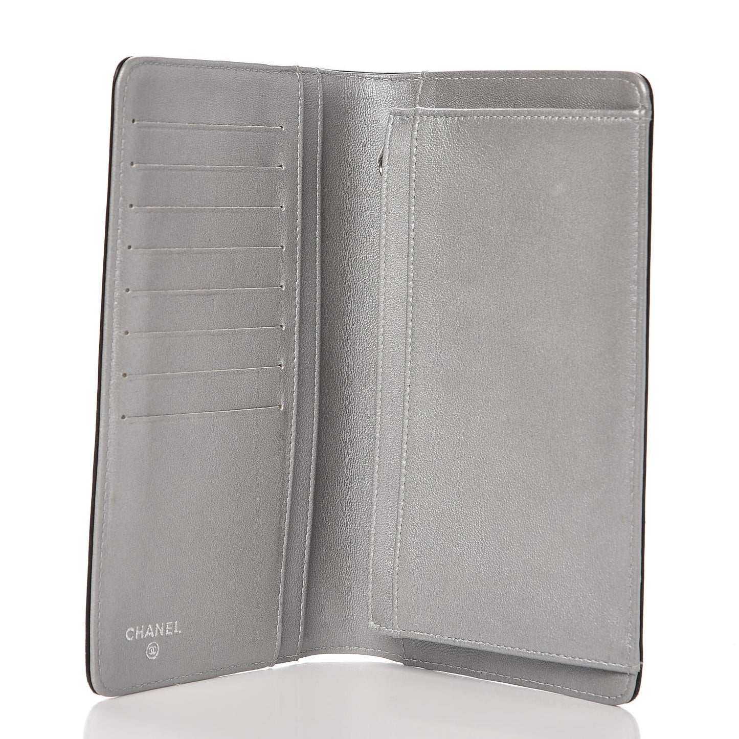 Lambskin Camellia Embossed Yen Wallet Black