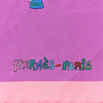 Hermes Silk La Folle Parade Zoom Scarf 45 Mauve Vert Rose 2 of 9