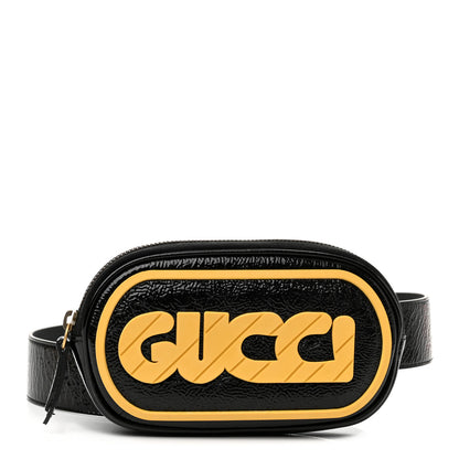 Gucci Patent Rubber Game Patch Logo Convertible Crossbody Belt Bag Black 1 of 9