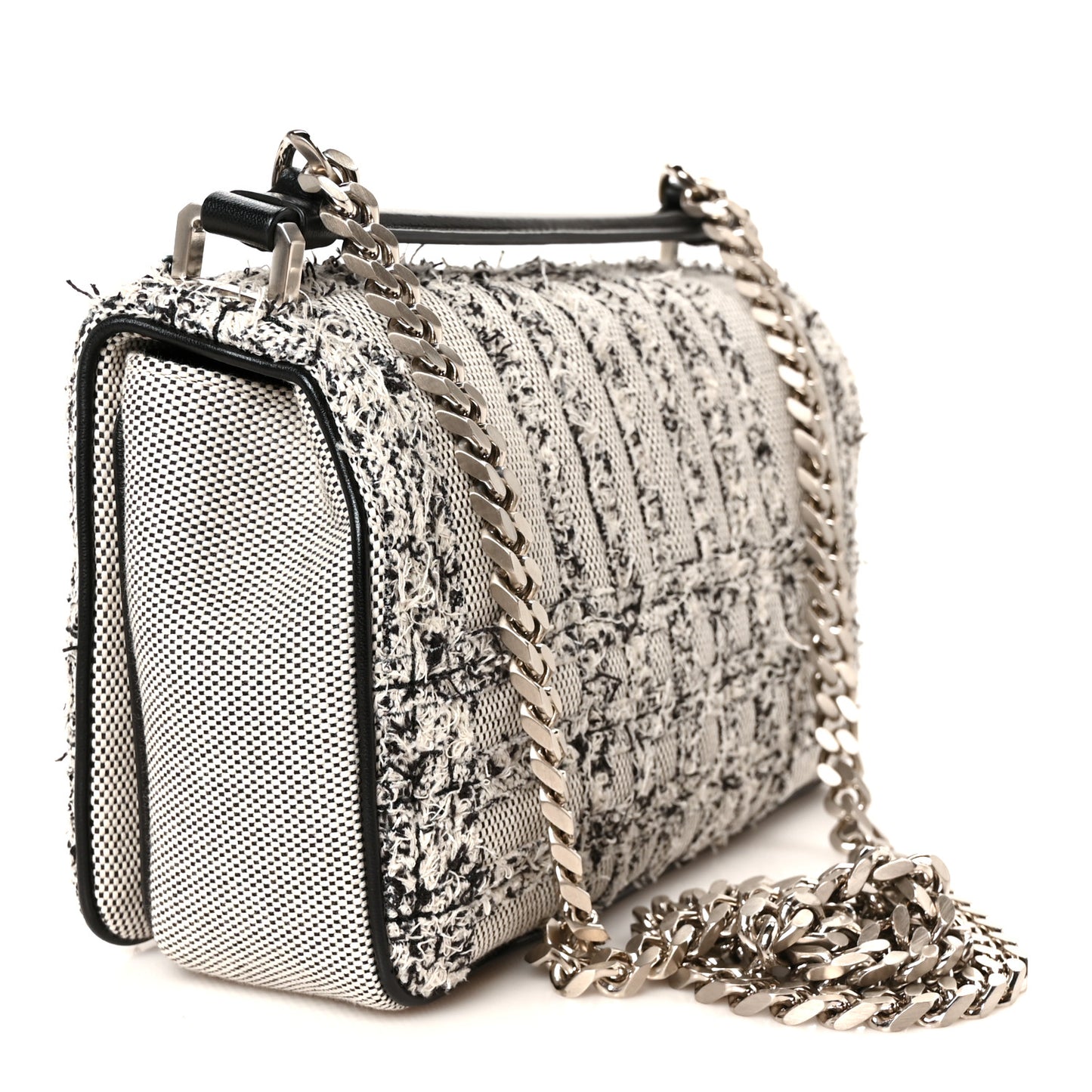 Lambskin Needle Punch Quilted Check Small Lola Bag White Black