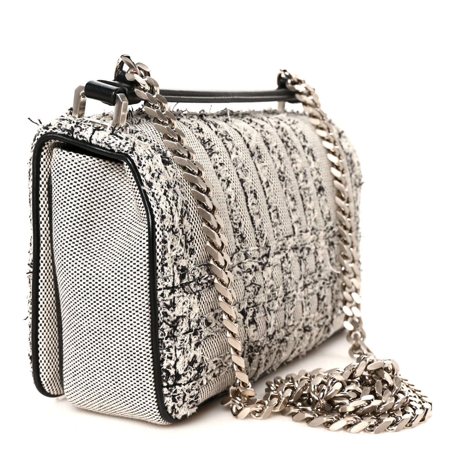 Burberry Lambskin Needle Punch Quilted Check Small Lola Bag White Black 3 of 10
