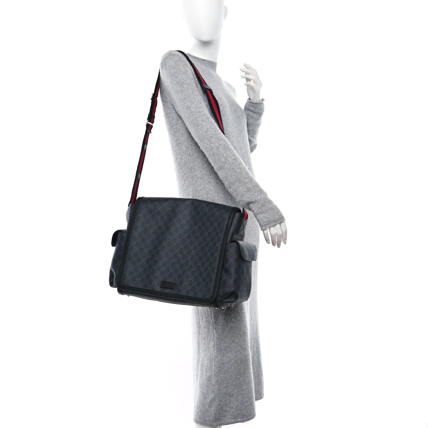 Gucci GG Supreme Monogram Web Messenger Diaper Bag Black Grey 3 of 10