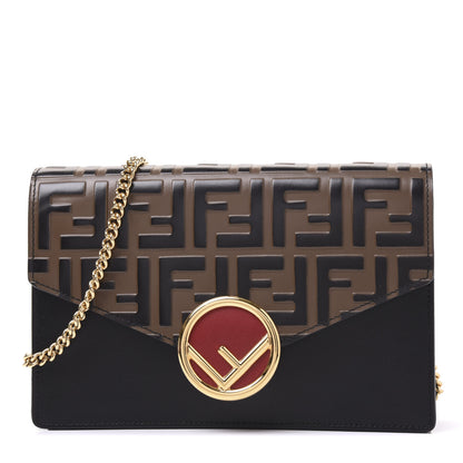 Fendi Vitello Liberty F is Fendi Bi-Color FF 1974 Embossed Medium Envelope Wallet On Chain Black Maya 1 of 9