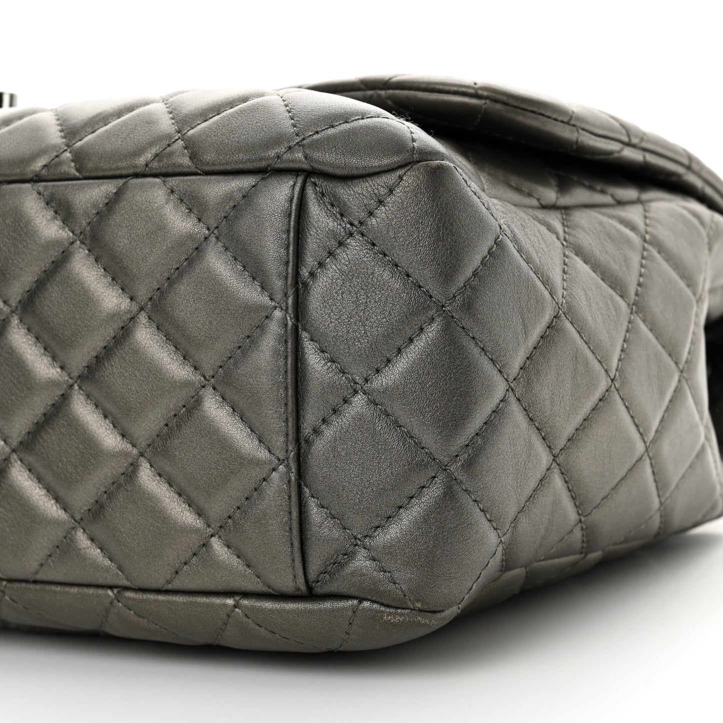 Metallic Calfskin Quilted Small XXL Travel Flap Bag Dark Silver