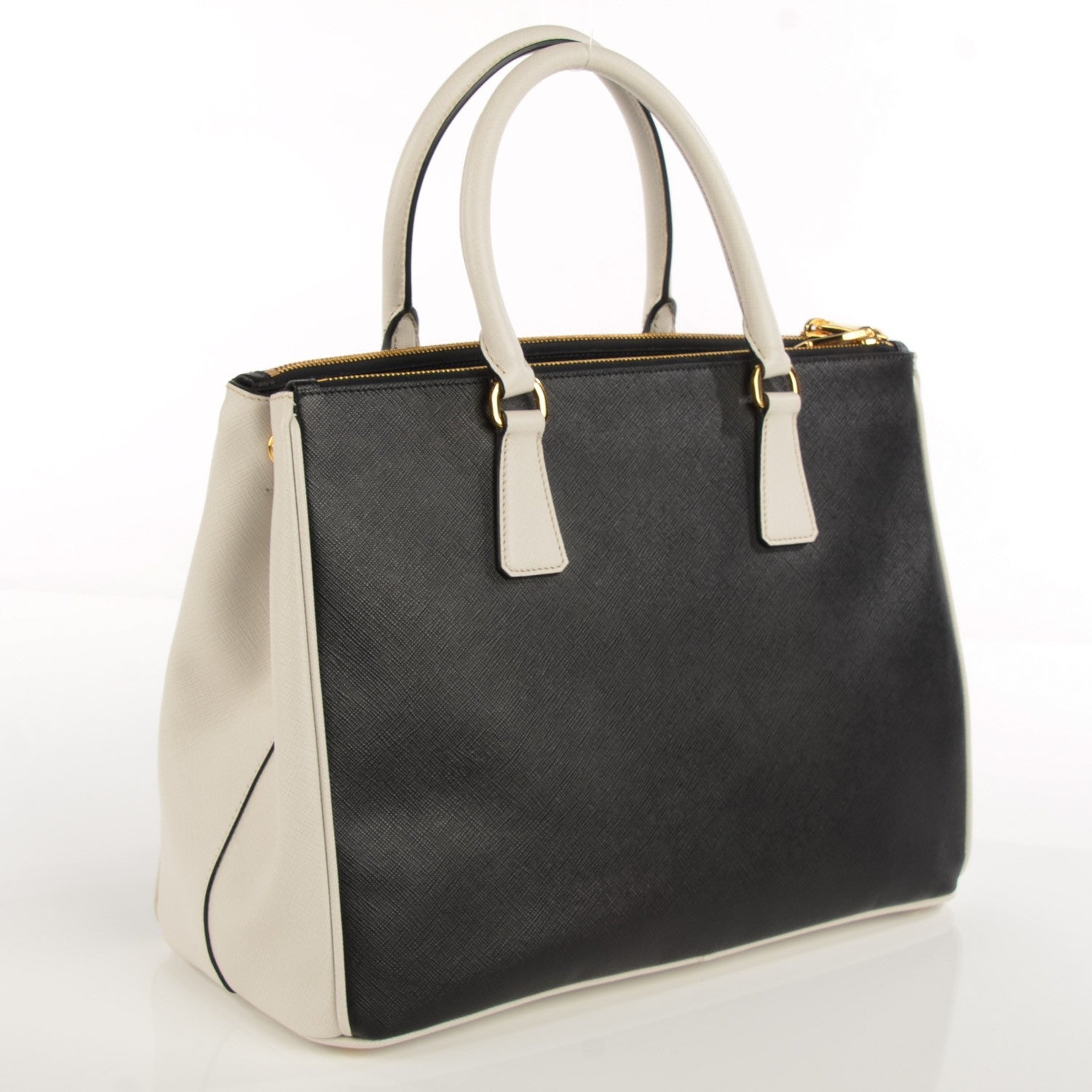 Prada Saffiano Lux Bi-Color Medium Galleria Double Zip Tote Black Talco 4 of 10