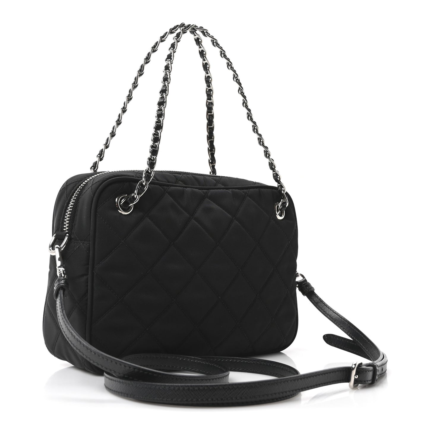 Nylon Tessuto Impuntu Quilted Bandoliera Crossbody Bag Black