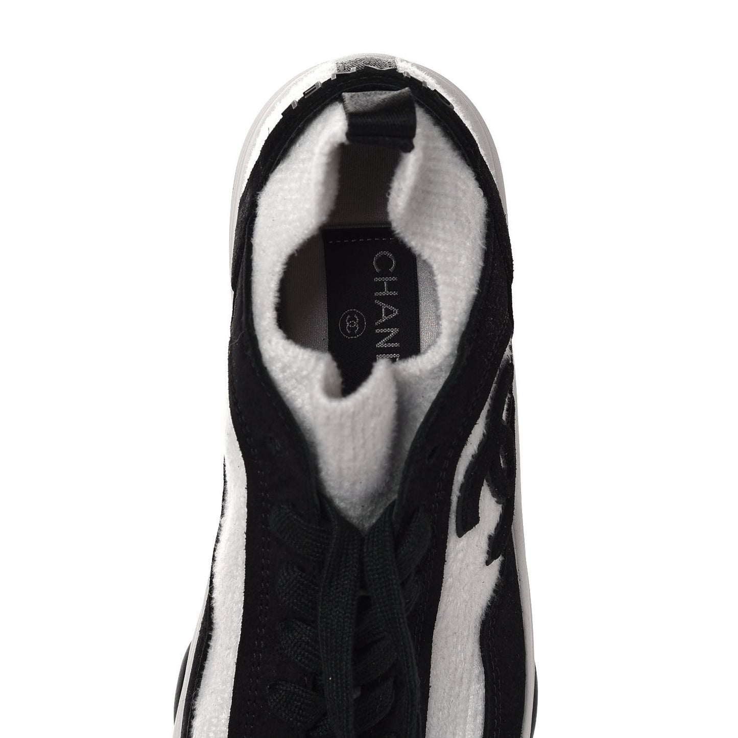 Fabric Suede Calfskin CC Sneakers 38 White Black