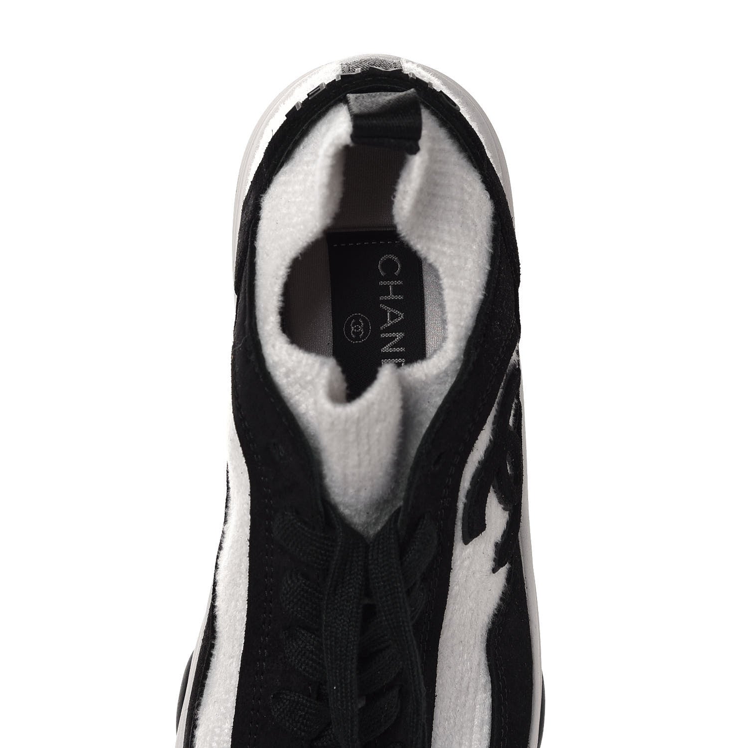Chanel Fabric Suede Calfskin CC Sneakers 38 White Black 6 of 6
