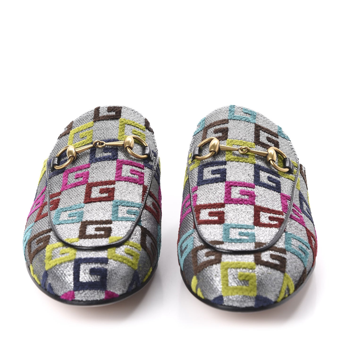 Velvet Lurex Square G Womens Princetown Slippers 38.5 Silver Multicolor
