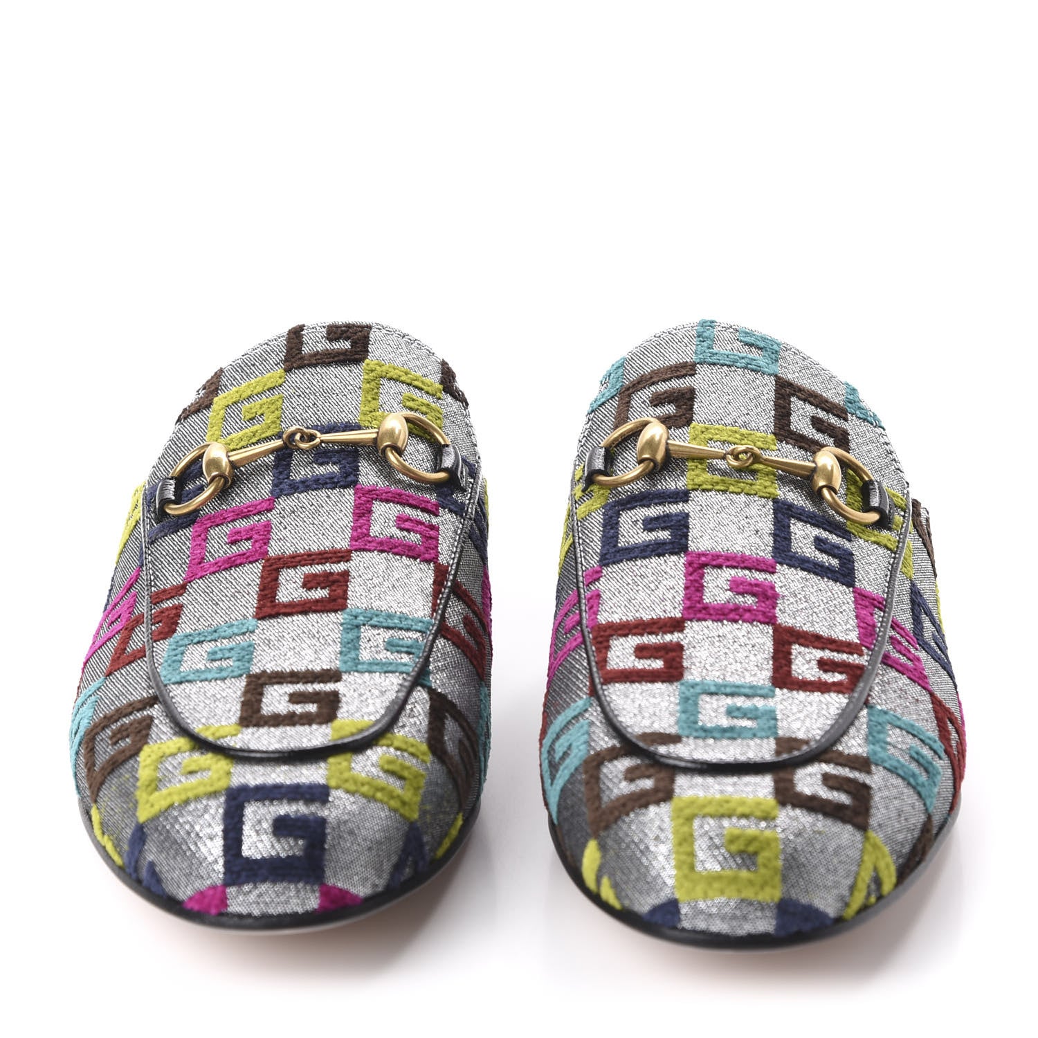 Gucci Velvet Lurex Square G Womens Princetown Slippers 38.5 Silver Multicolor 2 of 9