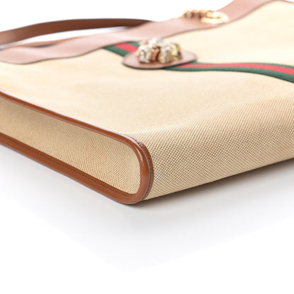 Gucci Vintage Canvas Calfskin Web Large Rajah Chain Tote Sand Light Cuir 6 of 10