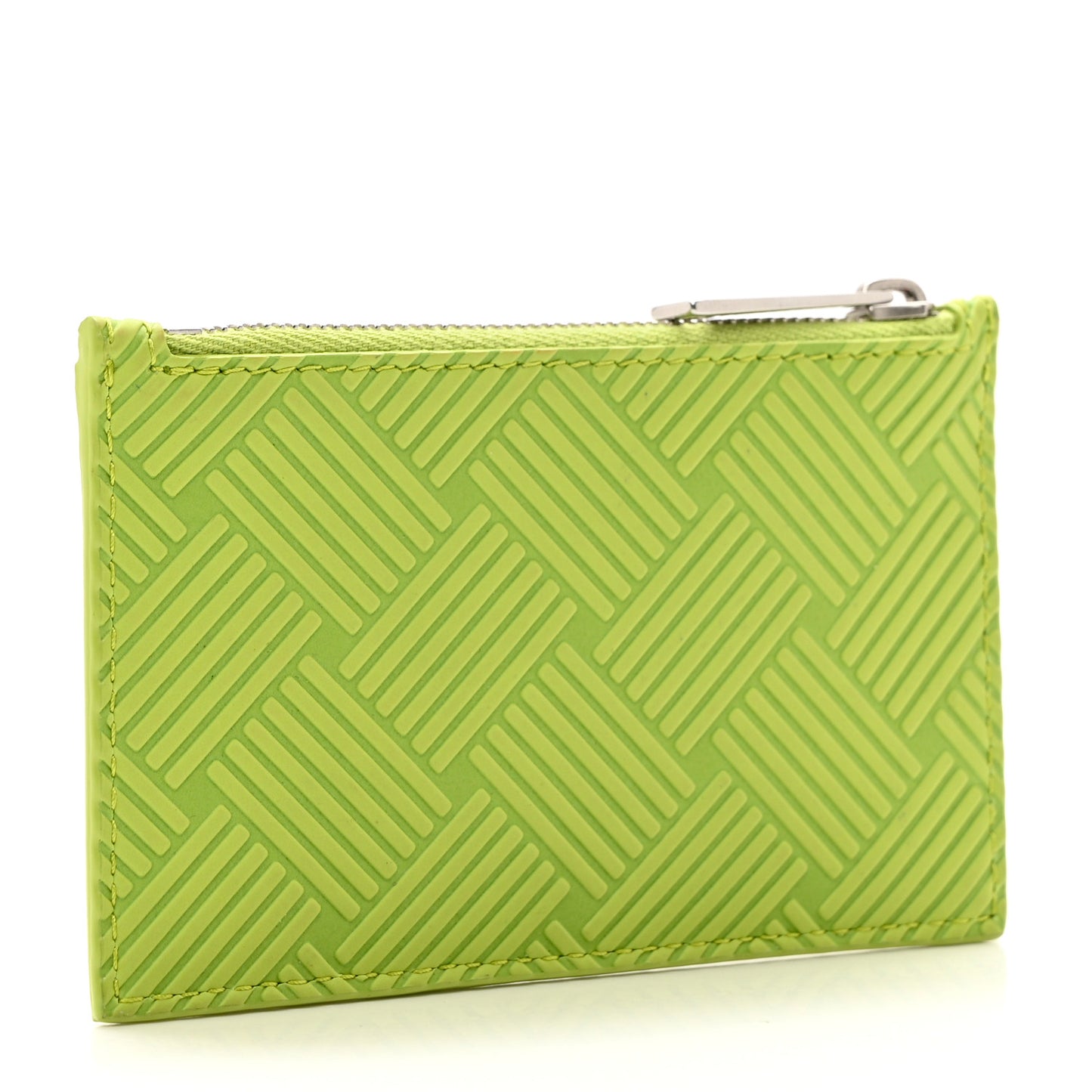 Nappa Embossed Intrecciato Zipped Card Case Kiwi