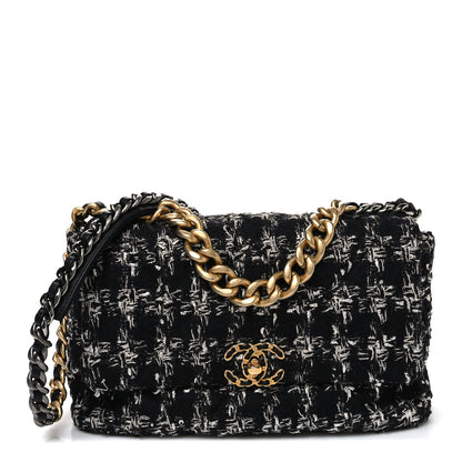 Chanel Tweed Quilted Large Chanel 19 Flap Black Silver Ecru 1 of 9