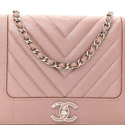 Chanel Metallic Caviar Chevron Quilted Vintage Mademoiselle Wallet On Chain WOC Pink 9 of 9